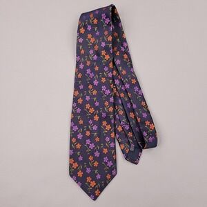 Altea Milano Tie Mens Navy Purple Orange Floral 100% Silk Hand Made in Italy